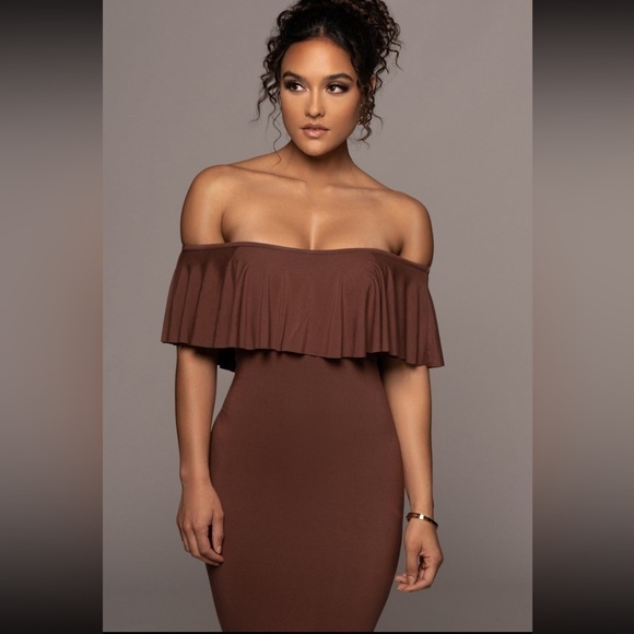 NEW JLUXLABEL Chocolate Brown Ruffle Maxi Dress - Picture 4 of 11